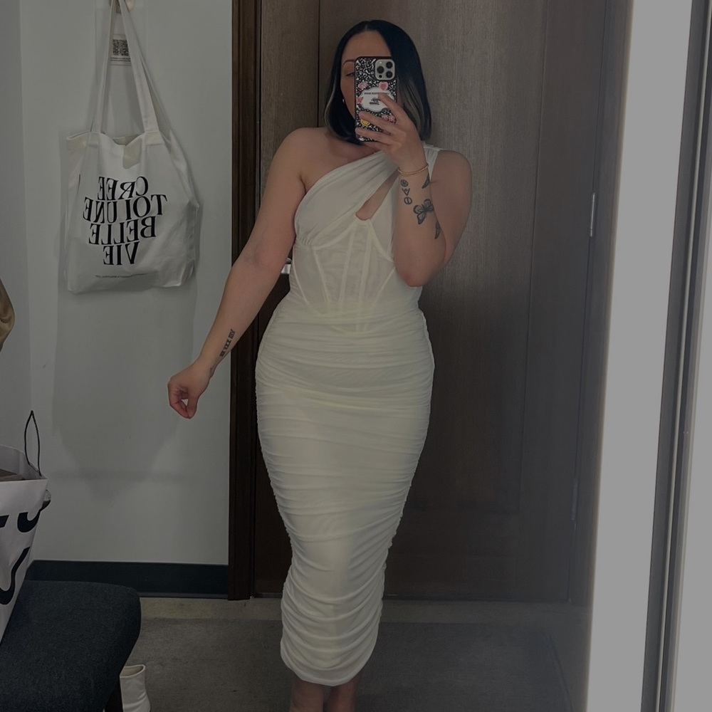 House of CB Valentina Asymmetric Cut-out One shoulder Midi Dress